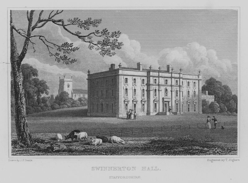 Swinnerton Hall, Staffordshire (gravering) af John Preston Neale