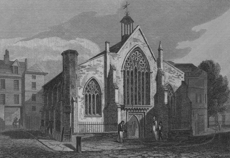 Den hollandske kirke, Austin Friars, London (gravering) af John Preston Neale