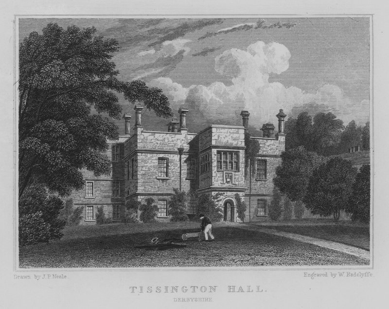 Tissington Hall, Derbyshire (gravering) af John Preston Neale