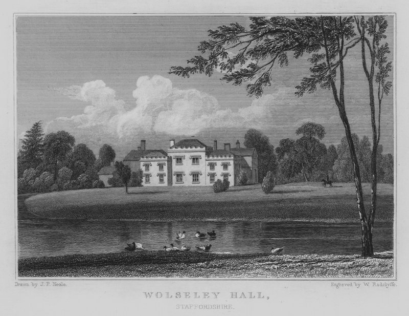 Wolseley Hall, Staffordshire (gravering) af John Preston Neale