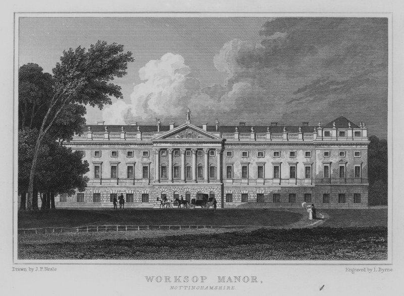 Worksop Manor, Nottinghamshire (gravering) af John Preston Neale