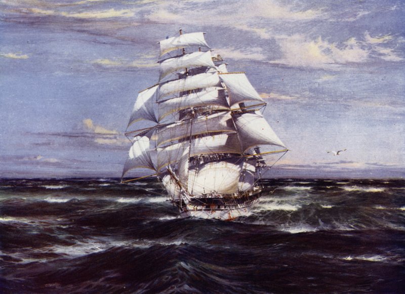 Clipper-skibe: Harbinger (farve litho) af Jack (after) Spurling
