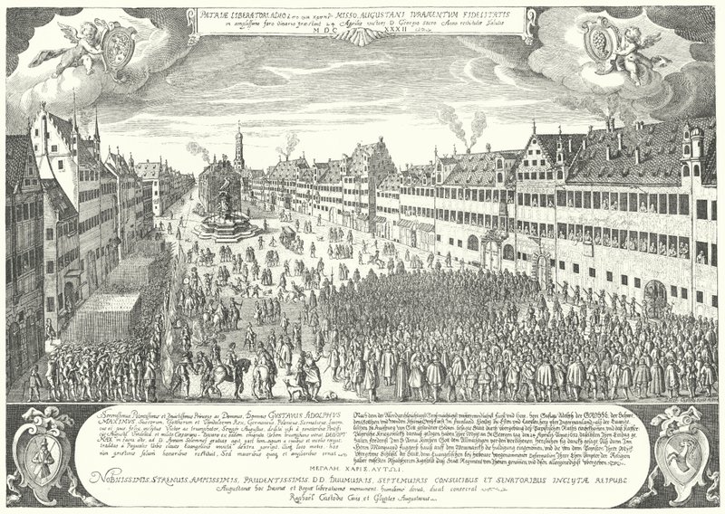 Byen Augsburg hylder Gustavus Adolphus af Sverige af Jacob Custodis