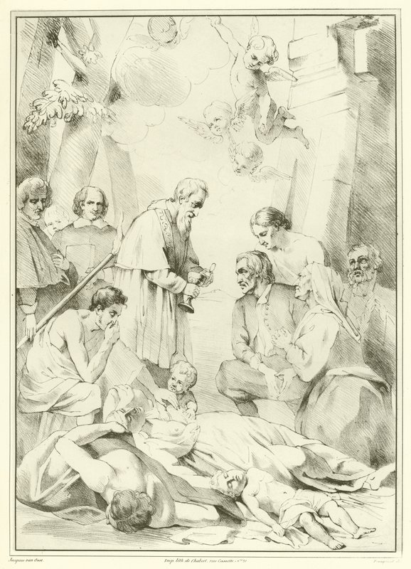 St Macarius af Gent giver hjælp til pestofrene af Jacob van Oost
