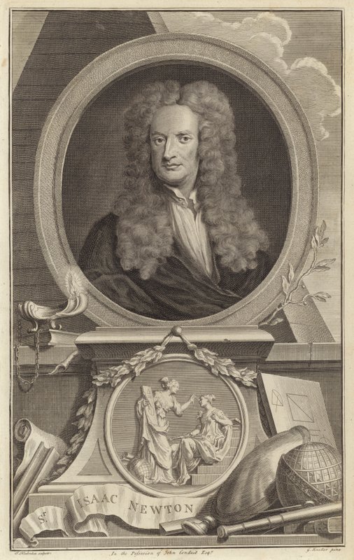 Sir Isaac Newton, engelsk fysiker, matematiker og astronom af Jacobus Houbraken