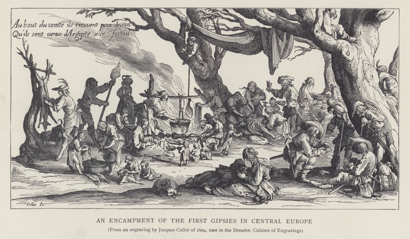 En lejr for de første sigøjnere i Centraleuropa (litho) af Jacques (after) Callot