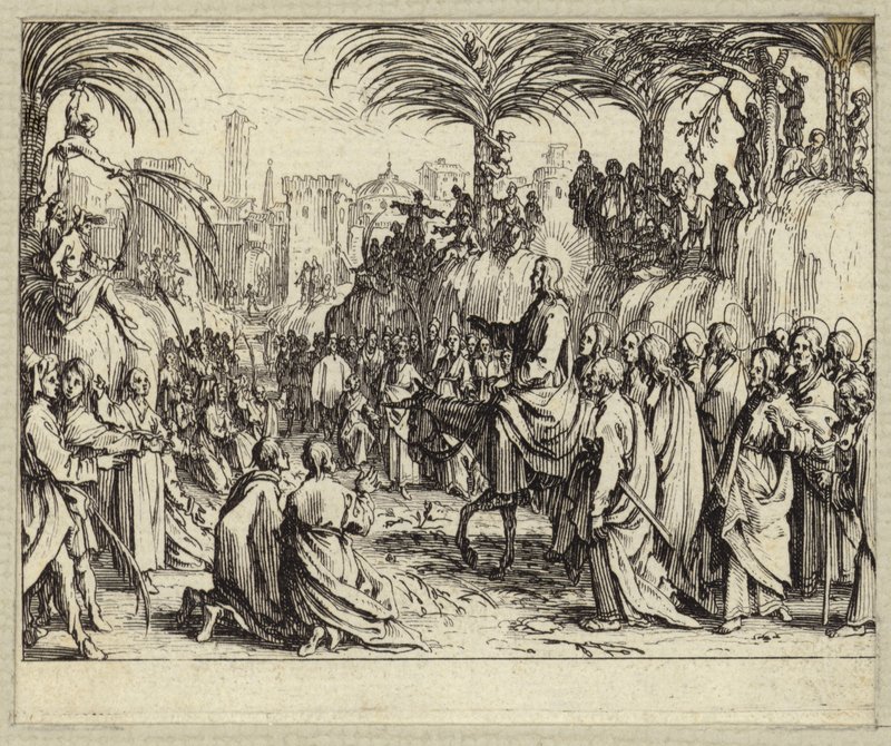 Jesus Kristus på vej ind i Jerusalem (gravering) af Jacques (after) Callot