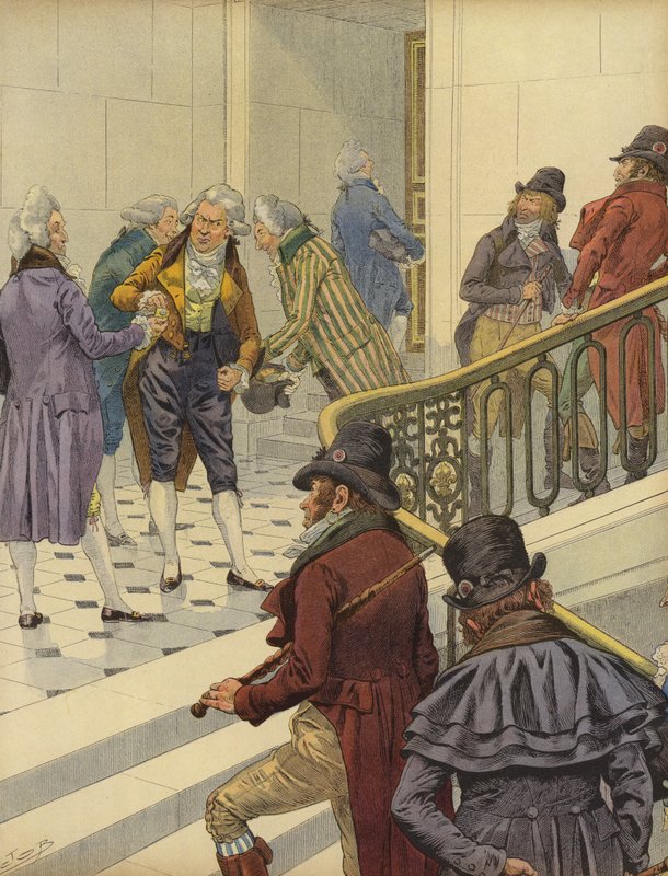 Franske emigranter bydes velkommen tilbage til Frankrig på Tuileries-paladset i Paris af Jacques Marie Gaston Onfray de Breville (Job)