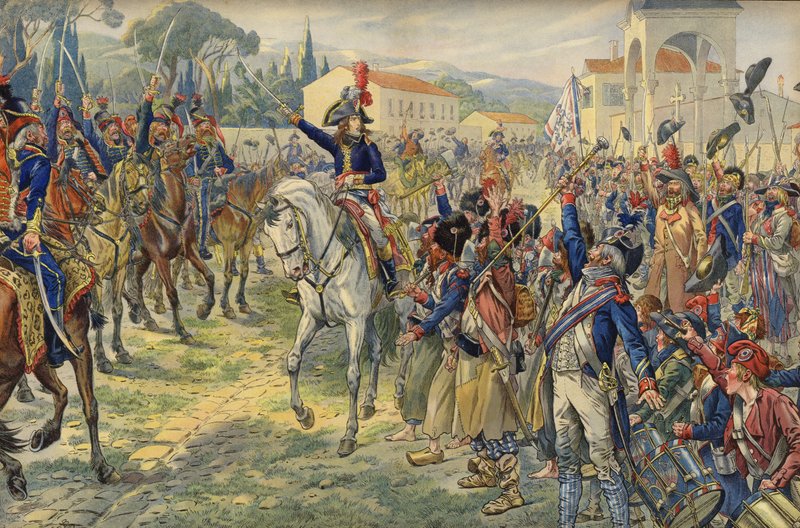 Napoleon Bonaparte ved sin ankomst til den besatte by Nice af Jacques Marie Gaston Onfray de Breville (Job)