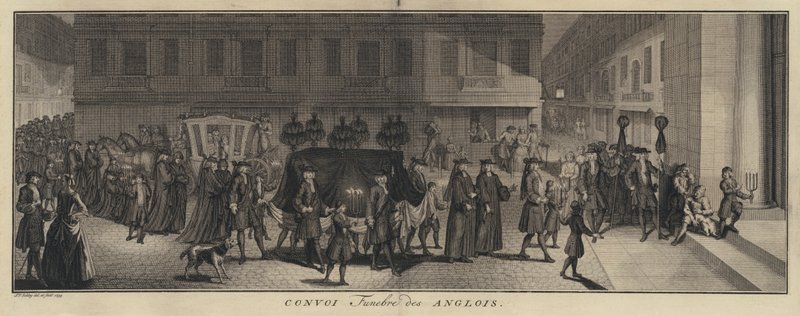 Engelsk begravelsesoptog (gravering) af Jakob van der Schley