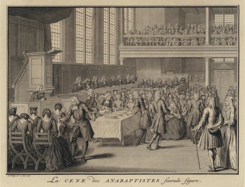 Herrens nadver i en anabaptistisk kirke (gravering) af Jakob van der Schley