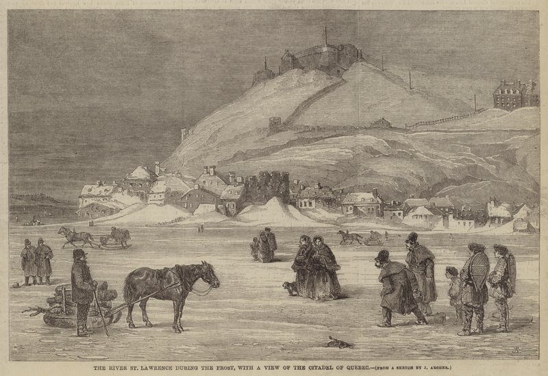Floden St. Lawrence under frosten, med udsigt over citadellet i Quebec af James Archer