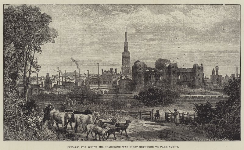 Newark, for hvilken hr. Gladstone først blev returneret til parlamentet af James Burrell Smith