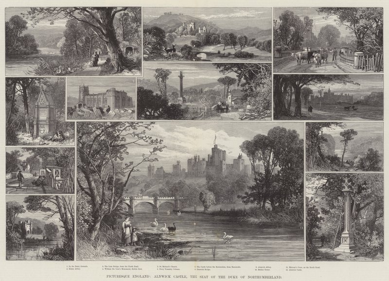 Det maleriske England, Alnwick Castle, hertugen af Northumberlands sæde af James Burrell Smith