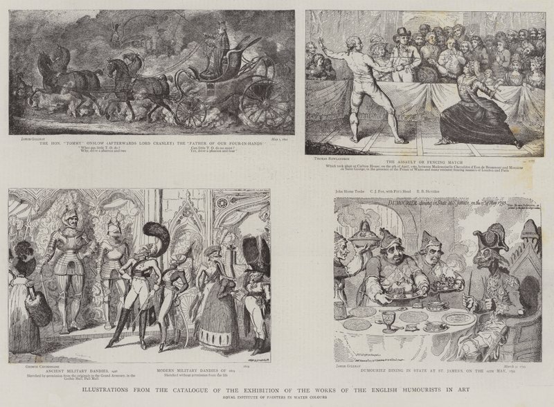 Illustration fra kataloget over udstillingen af de engelske humoristers værker i kunst af James Gillray