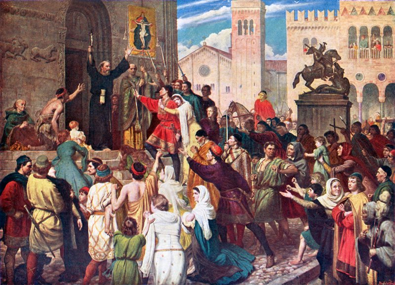 Peter Eremitten prædiker det første korstog (farvelitografi) af James (after) Archer