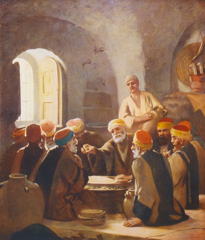 Det hellige land: Aftensmad blandt Fellahheen (farvelitografi) af James (after) Clark