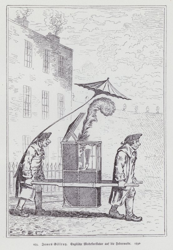Engelsk tegneserie, der håner moden for kvinder, der bærer fjerhovedbeklædning af James (after) Gillray