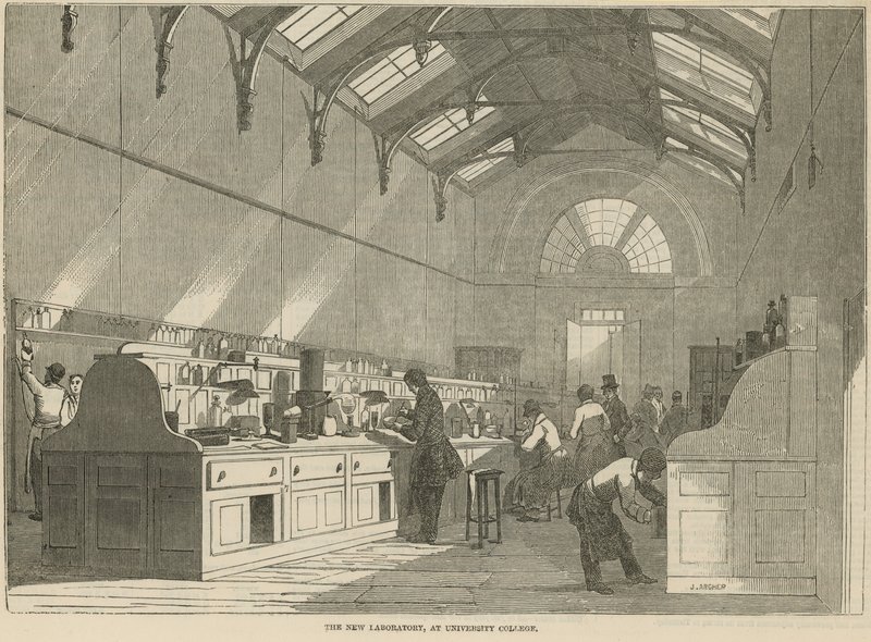 Det nye laboratorium på London College af James Archer