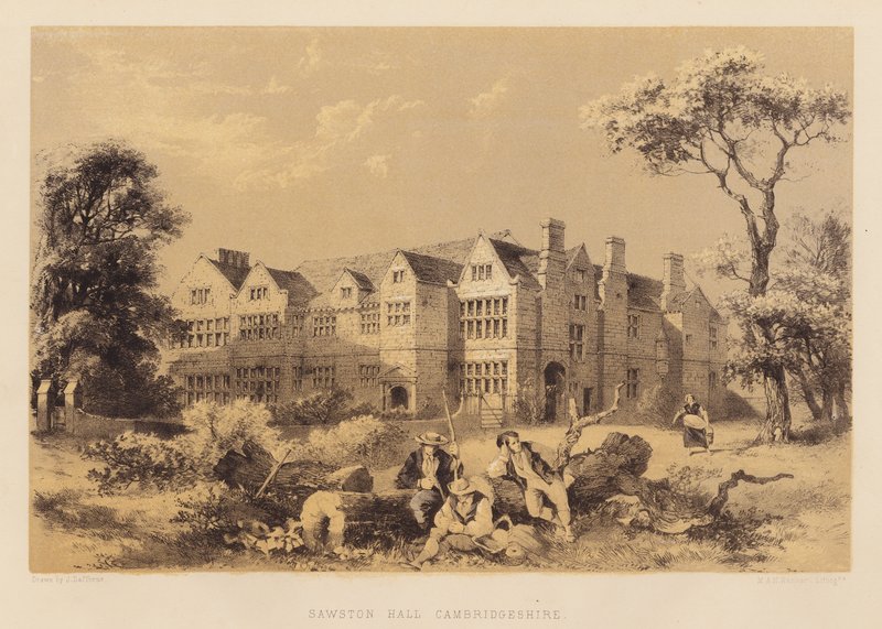 Sawston Hall, Cambridgeshire (akvatint) af James Dafforne