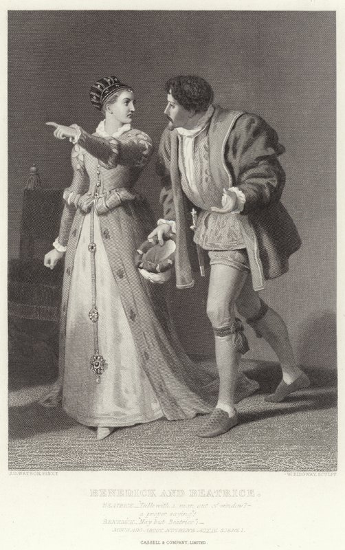Benedick og Beatrice, Much Ado about Nothing, Act IV, Scene I af James Dawson Watson