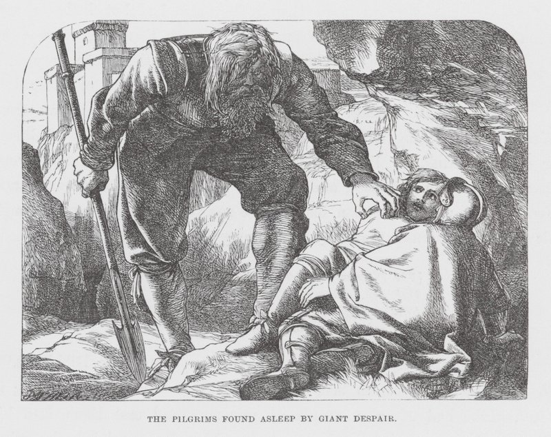 Pilgrimmene fundet sovende af kæmpefortvivlelse (kobberstik) af James Dawson Watson