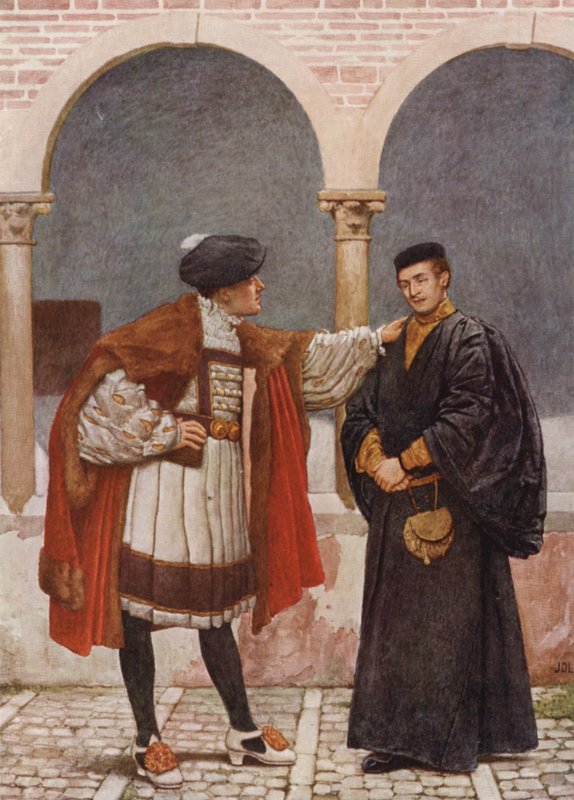 Shakespeares Købmanden i Venedig: Antonio og Bassanio (farvelitografi) af James Dromgole Linton