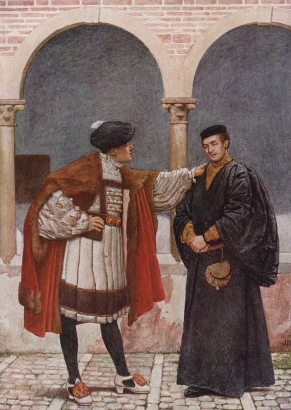 Shakespeares Købmanden i Venedig: Antonio og Bassanio (farvelitografi) af James Dromgole Linton