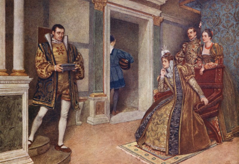 Shakespeares Købmanden i Venedig: Portia, Bassanio, Nerissa og Gratiano (farvelitografi) af James Dromgole Linton