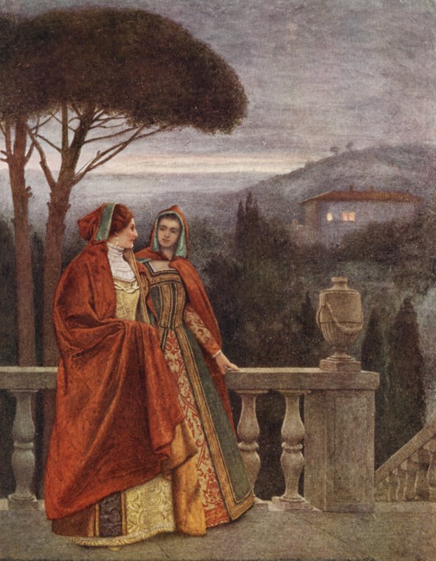 Shakespeares Købmanden i Venedig: Portia og Nerissa (farvelitografi) af James Dromgole Linton