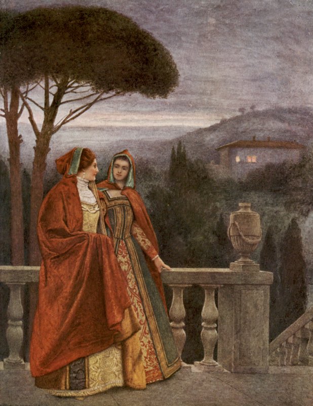 Shakespeares Købmanden i Venedig: Portia og Nerissa (farvelitografi) af James Dromgole Linton