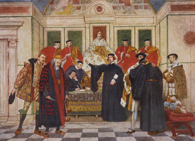 Shakespeares Købmanden i Venedig: Shylock, Portia, Bassanio, Antonio, Gratiano og Nerissa (farvelitografi) af James Dromgole Linton