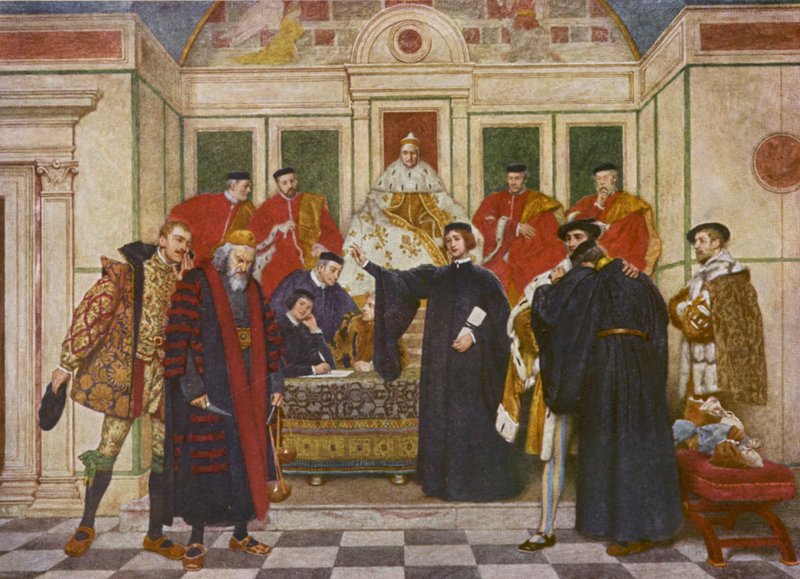 Shakespeares Købmanden i Venedig: Shylock, Portia, Bassanio, Antonio, Gratiano og Nerissa (farvelitografi) af James Dromgole Linton
