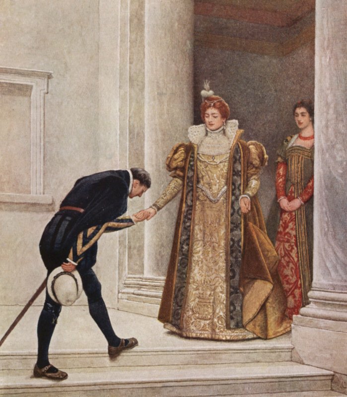 Shakespeares Købmanden i Venedig: Prinsen af Arragon, Portia og Nerissa (farvelitografi) af James Dromgole Linton