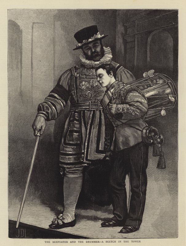 Beefeater og trommeslageren, en skitse i tårnet af James Dromgole Linton