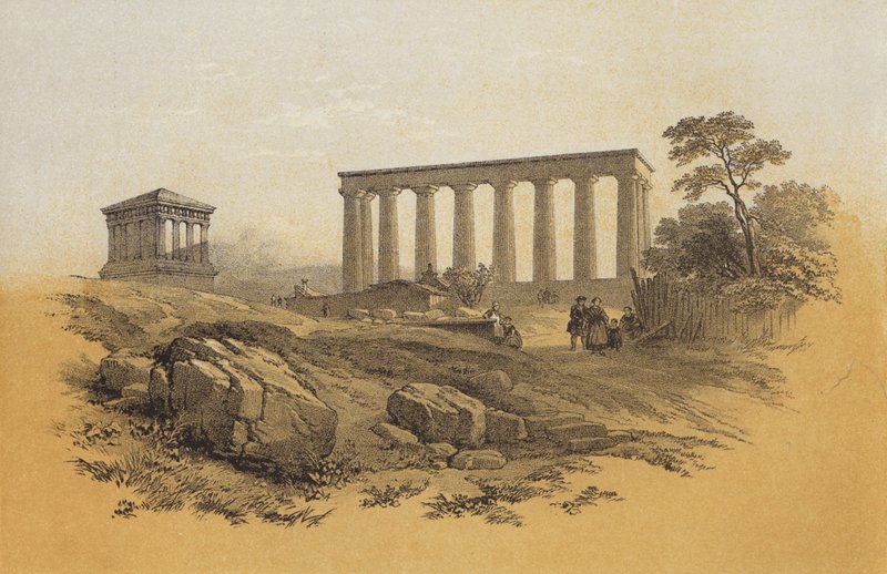 Nationalmonument, Calton Hill (chromolitho) af James Duffield Harding
