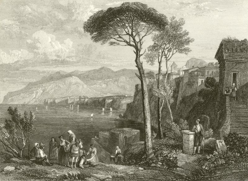 Sletten og bugten ved Sorrento, Italien af James Duffield Harding