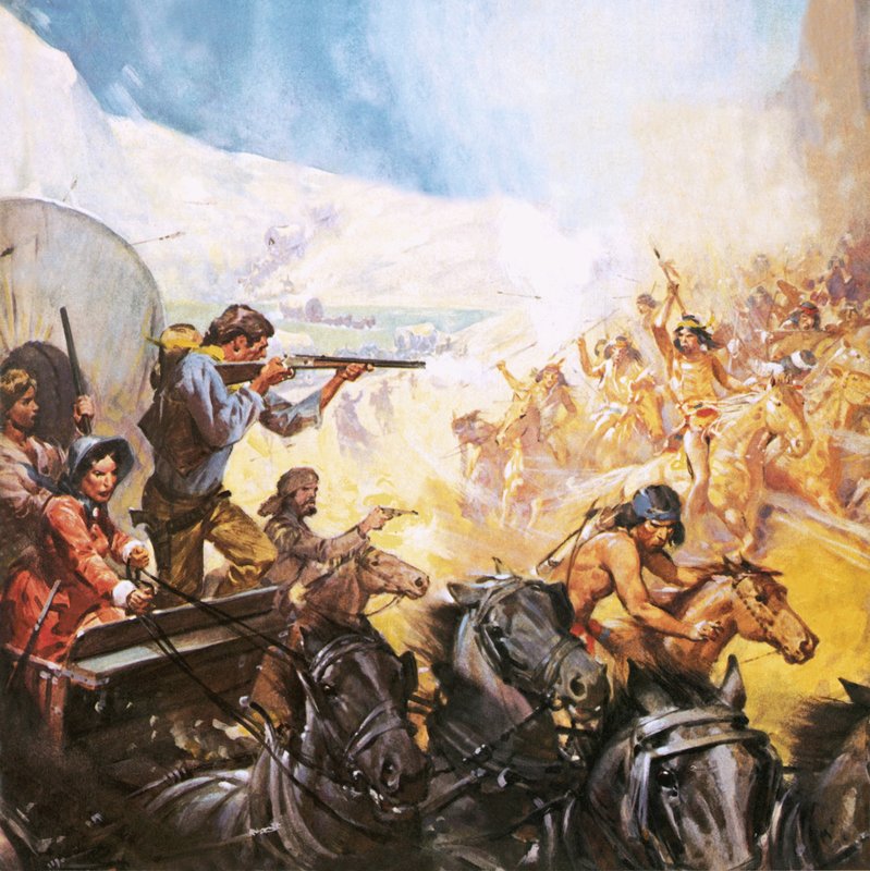 Amerikanske pionerer skyder røde indianere af James Edwin McConnell