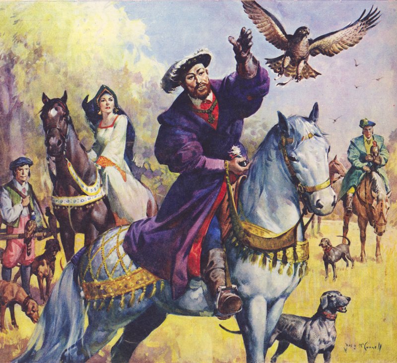 Kong Henrik VIII og Anne Boleyn på jagt (farvelitografi) af James Edwin McConnell