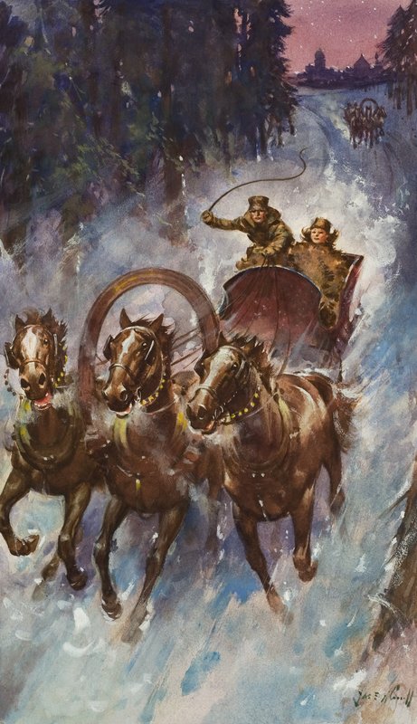 Sleigh Ride (gouache på papir) af James Edwin McConnell