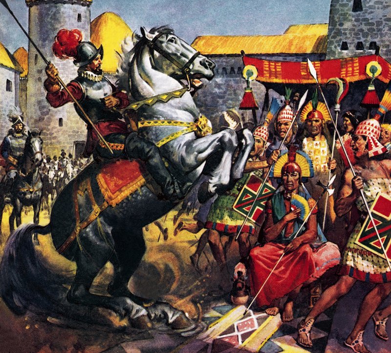 Spanieren og inka-høvdingen (gouache på papir) af James Edwin McConnell