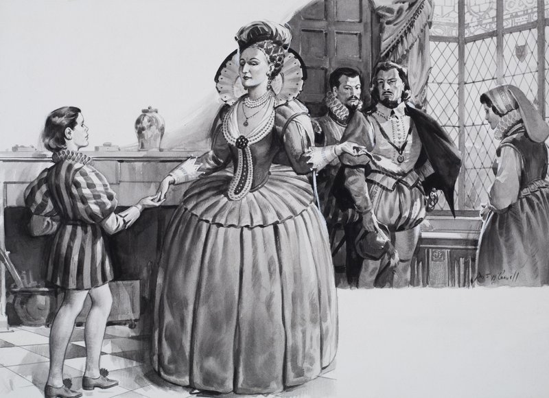 Den unge Francis Bacon og dronning Elizabeth I (gouache på papir) af James Edwin McConnell
