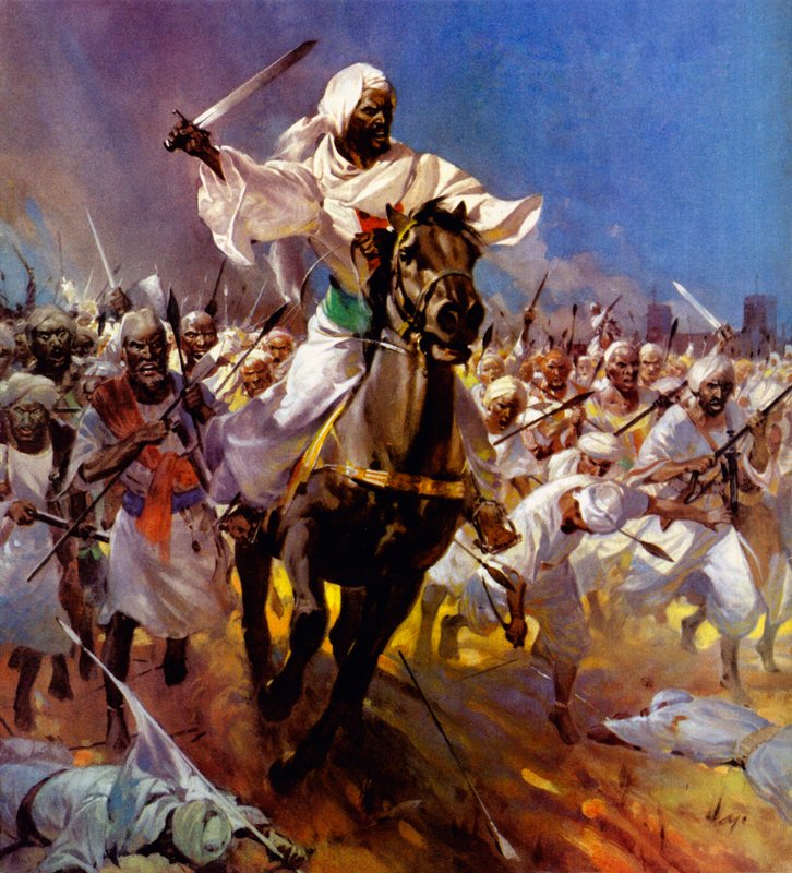 Kampen om Khartoum - Muhammad Ahmad (farvelitografi) af James Edwin McConnell