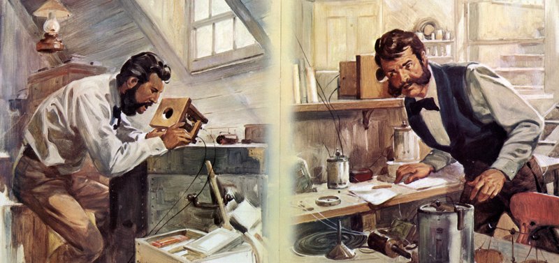 Det første telefonopkald (farvelitografi) af James Edwin McConnell