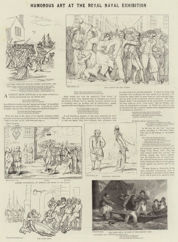 Humoristisk kunst på Royal Naval Exhibition af James Gillray