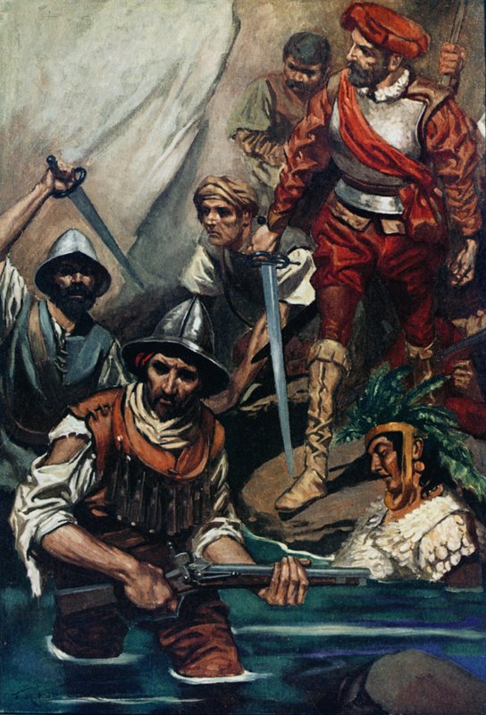 Cortes og hans mænd i mellemrummet af James Henry Robinson