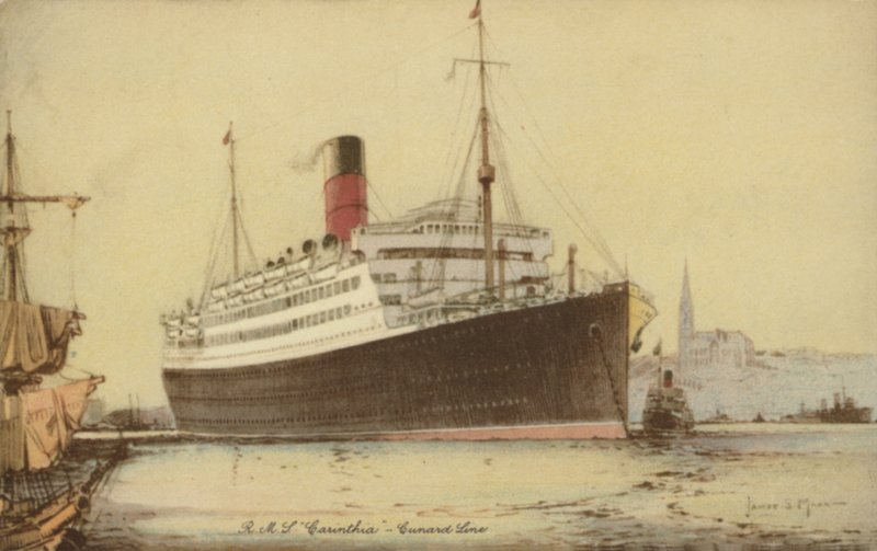 Cunard liner RMS Carinthia (farve litho) af James Scrimgeour Mann