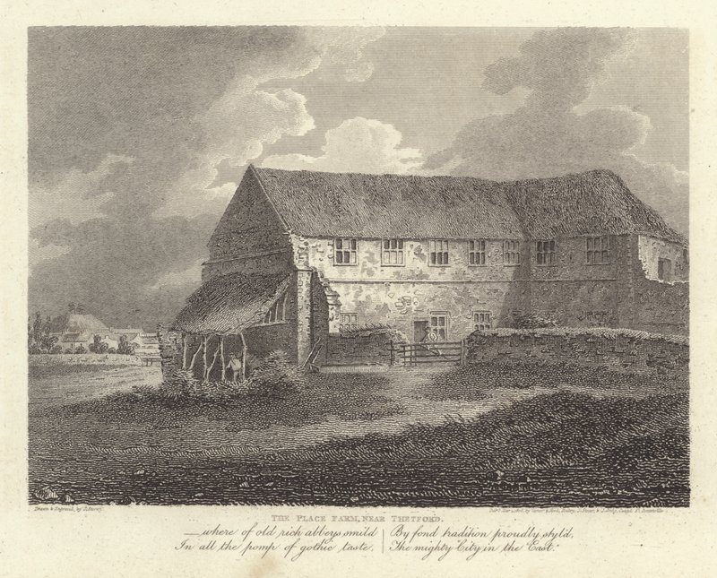 Robert Bloomfield, digter: The Place Farm, nær Thetford (gravering) af James Storer