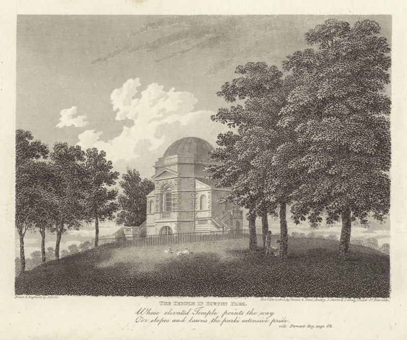 Robert Bloomfield, digter: The Temple in Euston Park (gravering) af James Storer
