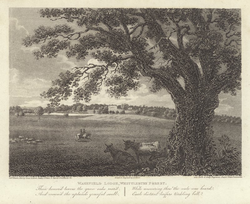 Robert Bloomfield, digter: Wakefield Lodge, Whittlebury Forest (gravering) af James Storer